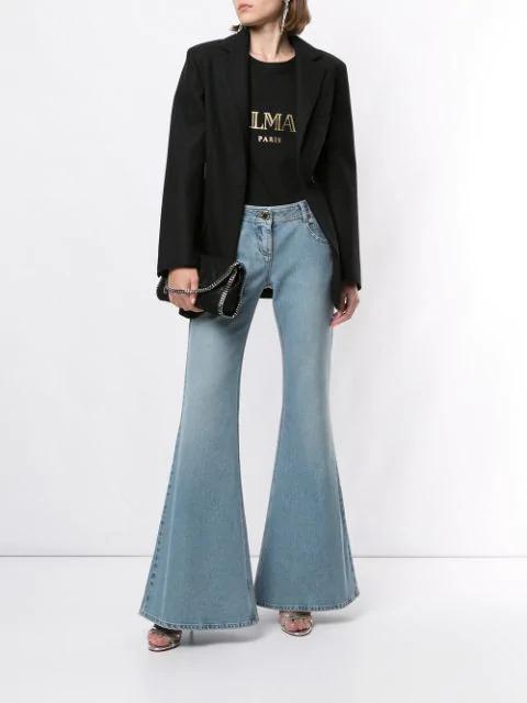 BALMAIN Cotton T-shirt With Gold Colored Logo Print In Black Gold