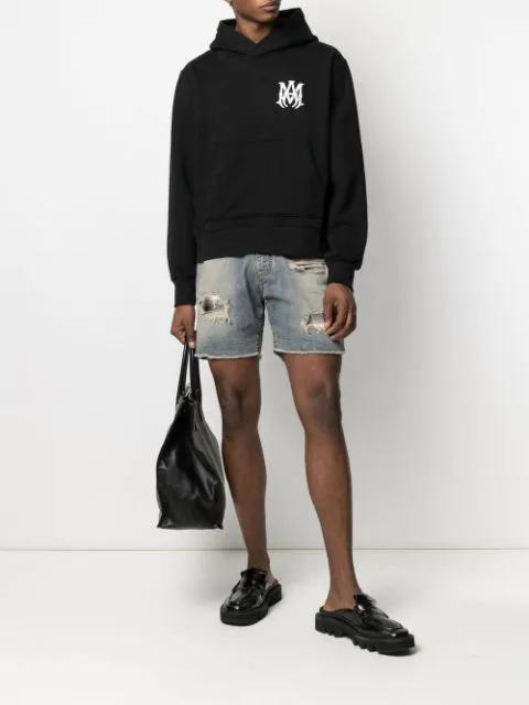AMIRI Hooded Cotton Sweatshirt Kangaroo Pocket In Black