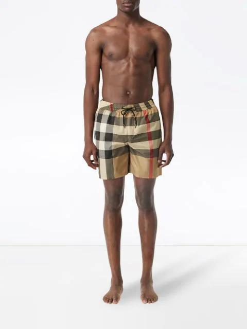 BURBERRY Boxer Swim Checkered Pattern Pockets Zip In Neutral