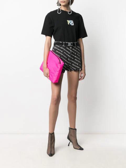 ALEXANDER WANG Omens Grey Aged White Logo-print Bite Denim Shorts In Black