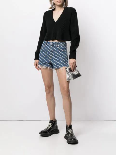 ALEXANDER WANG Bite Logo Cotton Denim Shorts In Multicolor