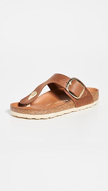 BIRKENSTOCK Gizeh Big Buckle Oiled Leather Sandals In Brown