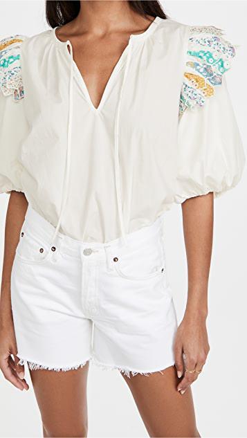 AGOLDE Parker Long Denim Short In Panna Cotta In White