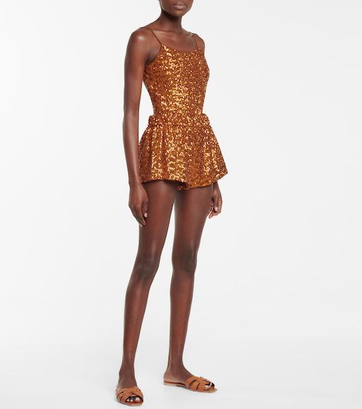 SAINT LAURENT Tribute Woven Leather Flat Sandals In Brown