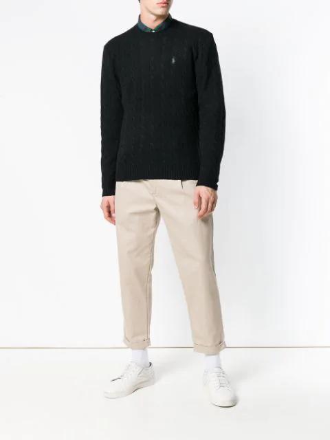 POLO RALPH LAUREN Logo-embroidered Cable-knit Jumper In Black