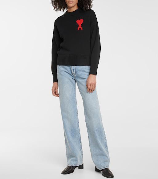 AMI ALEXANDRE MATTIUSSI Ami Paris Ami Paris De Coeur Wool Cardigan In Black