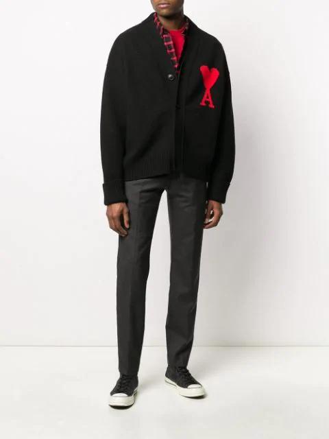 AMI ALEXANDRE MATTIUSSI Ami Wool Cardigan With Logo In Black