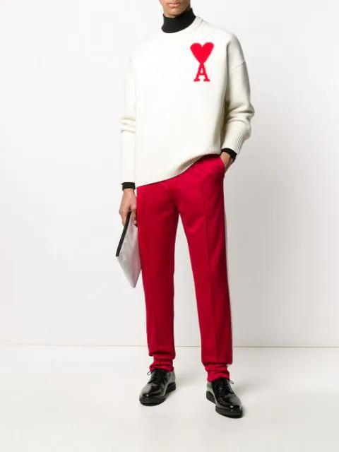 AMI ALEXANDRE MATTIUSSI Ami Paris Ami Heart Design Wool Sweater In Intarsia Knit In White