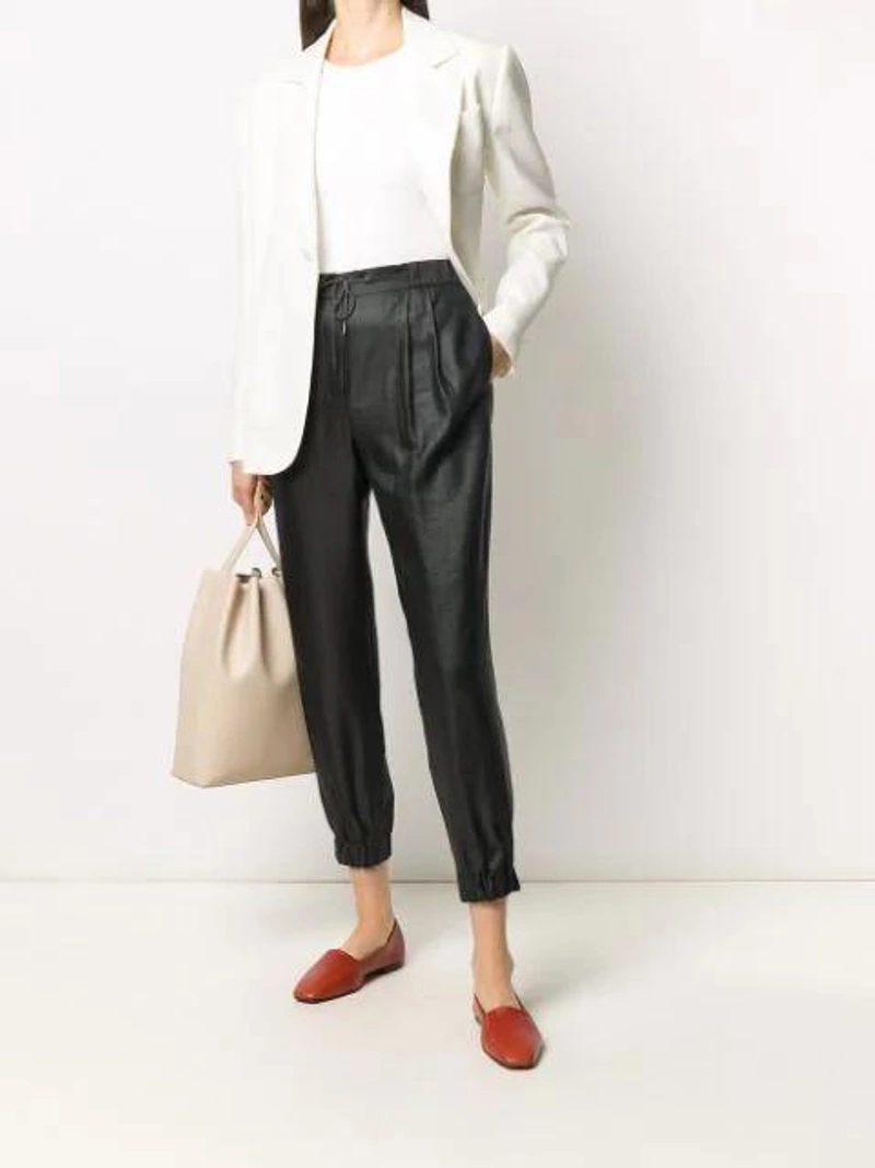 Farfetch's Post | Wearing: Fabiana Filippi Tie-waist Cropped Trousers In Grey; Goldsign Geripptes Jersey-top In White; Xu Zhi Single-breasted Blazer In White