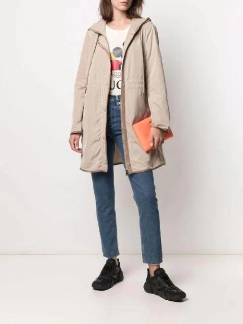Farfetch's Post | Wearing: Moncler Lebris Giubbotto Jacket In Beige; Re/done 90s High-rise Straight-leg Jeans In Blue; Gucci X Disney Mickey Print Oversized T-shirt In White