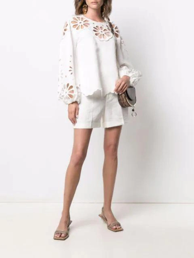 Farfetch's Post | Wearing: Jonathan Simkhai Sora Oversized Broderie Anglaise Linen-blend Top In White; Polo Ralph Lauren Women's Mid-rise Straight Linen Shorts In Nevis; See By Chloé Brown Mara Snake Print Leather Cross Body Bag