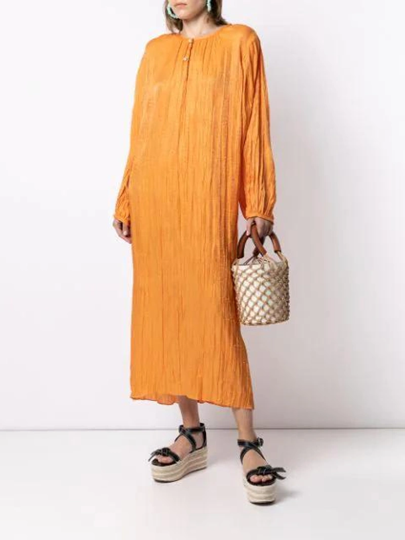 Farfetch's Post | Wearing: Bambah Alice Midi Kaftan Dress In Orange; Loewe Leather Espadrille Wedge Sandals In Black