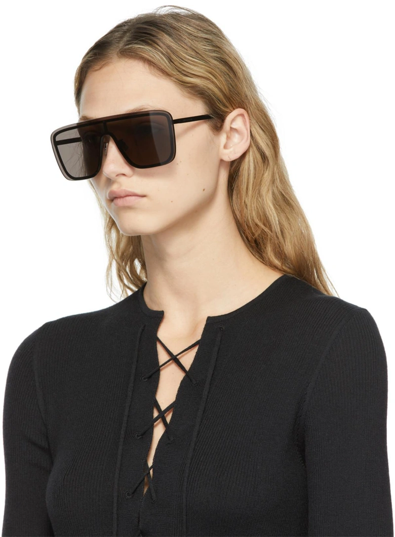 SSENSE's Post | Wearing: Saint Laurent Lace-up Wool, Cashmere And Silk-blend Top In Black; Saint Laurent Black Sl 364 Sunglasses In 002 Black