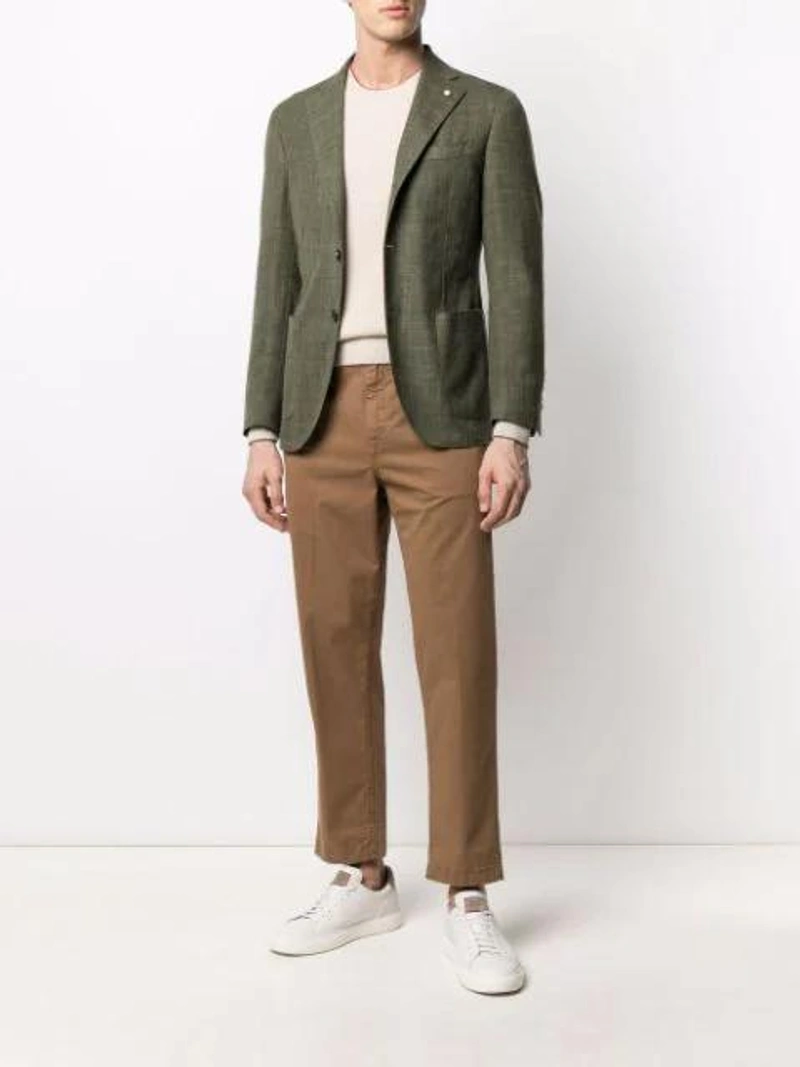 Farfetch's Post | Wearing: Dondup Straight-leg Cotton Chino Trousers In Nude; Luigi Bianchi Mantova Single-breasted Blazer In Green