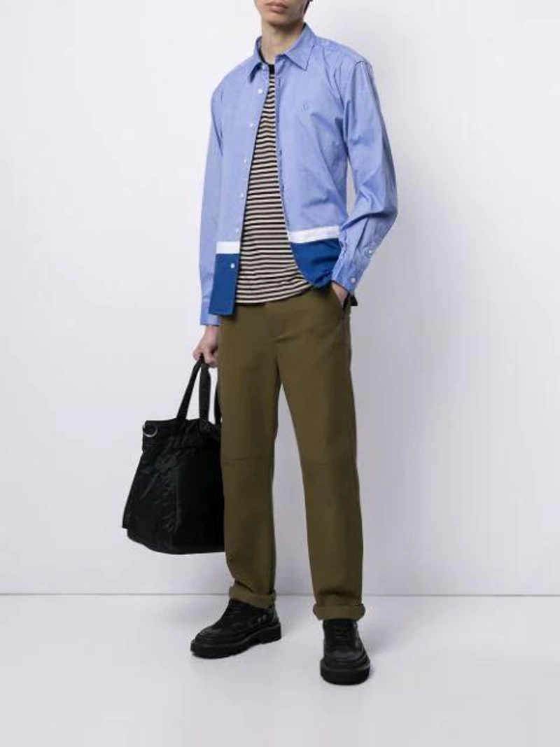 Farfetch's Post | Wearing: Sophnet Two-tone Button-up Shirt In Blue; Wacko Maria X Porter 12 Record Tote Bag In Black; Gucci Gg0672s005 Aviator-frame Sunglasses In Schwarz