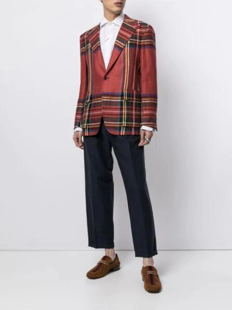 Farfetch's Post | Wearing: Tom Wood Mens Silver Cushion Polished Sterling-silver Signet Ring 64mm; Polo Ralph Lauren Classic Button Up Shirt In Yellow; Polo Ralph Lauren Tartan-print Blazer In Red