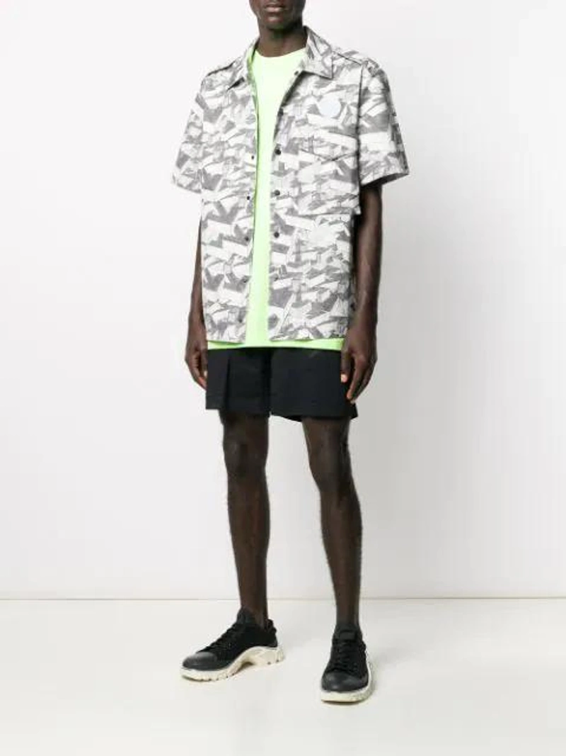 Farfetch's Post | Wearing: Adidas Originals X Raf Simons Detroit Runner Trainers In Core Black; Off-white Arrows Pattern Print Cotton Ss Shirt In Allover Grey; Off-white Tonal Arrow Logo T-shirt In Yellow