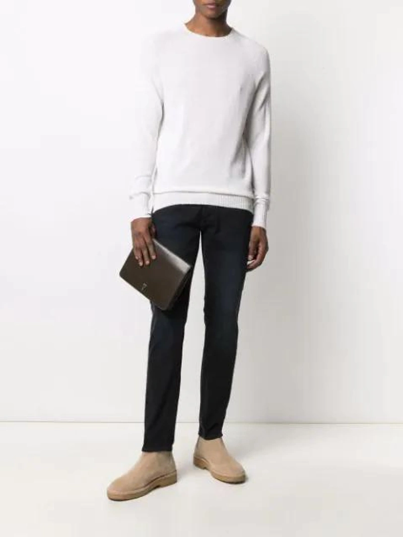 Farfetch's Post | Wearing: Ma'ry'ya Knitted Cotton-blend Jumper In White; Neuw Five-pocket Slim-cut Jeans In Forever Black; Ami Alexandre Mattiussi Large Accordion Bag In Green