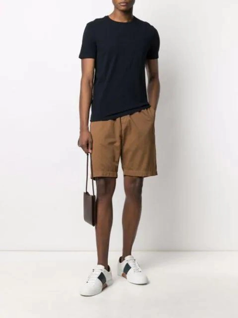 Farfetch's Post | Wearing: Majestic 3-pack Crew-neck T-shirt In Black; Sunspel Button-down Denim Shirt In Blue; Sunspel Elasticated Cotton Shorts In Brown