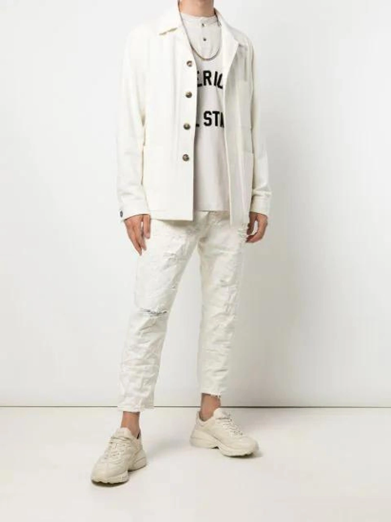 Farfetch's Post | Wearing: Fear Of God Mens Vintage Concrete White All-star Brand-print Cotton-jersey Henley T-shirt M; Gucci Off-white Box Logo Ryhton Sneakers