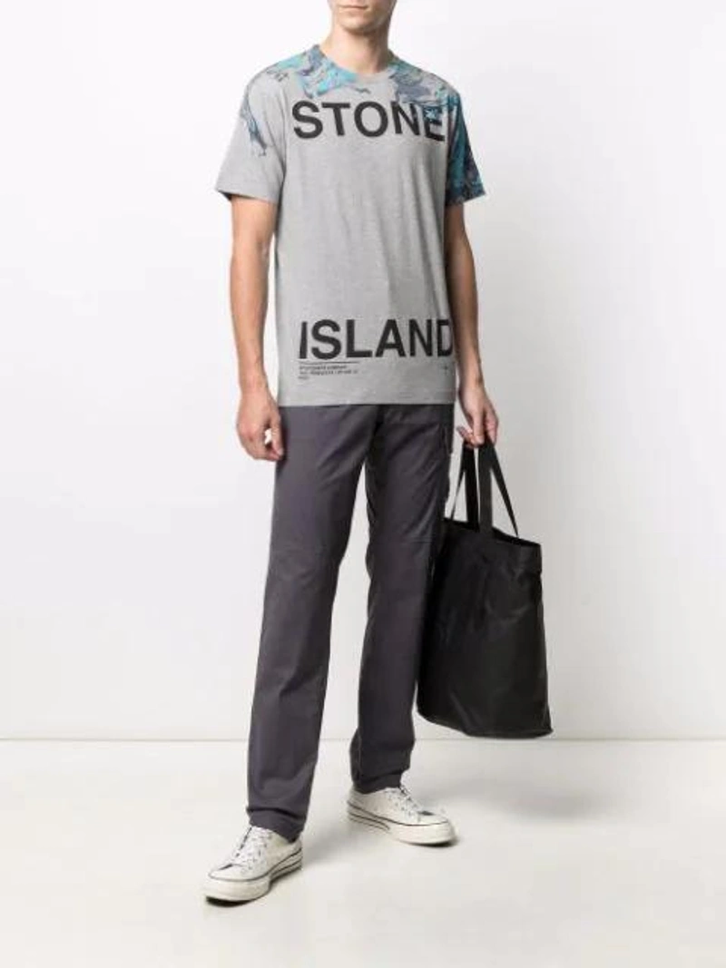 Farfetch's Post | Wearing: Stone Island Graphic Logo-print T-shirt In Grey; Converse Chuck 70 Hi Mono Patchwork Sneakers In White