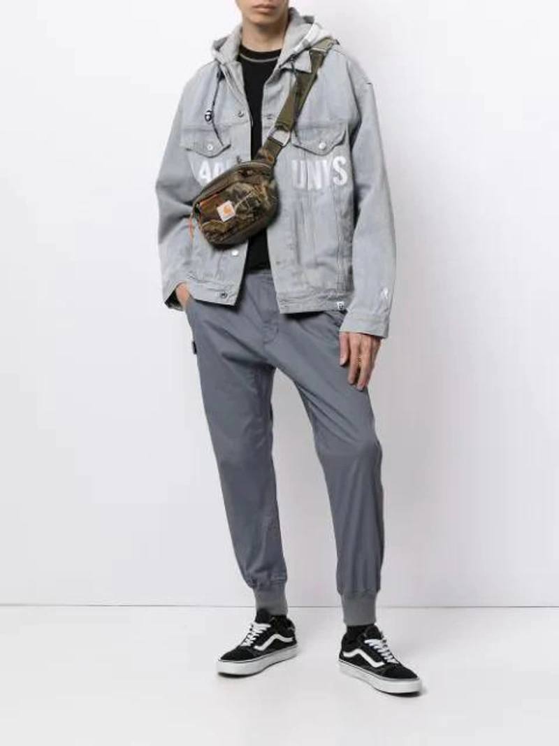 Farfetch's Post | Wearing: Vans Kids' Boys Preschool   Old Skool In Black/white; Aape By A Bathing Ape Embroidered Logo Denim Jacket In Blue; Aape By A Bathing Ape Logo-print Track Pants In Grey