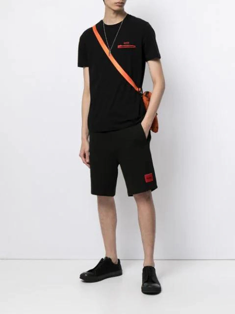 Farfetch's Post | Wearing: Hugo Logo Patch Track Shorts In Black; Hugo Graphic-print Crewneck Cotton-jersey T-shirt In Black