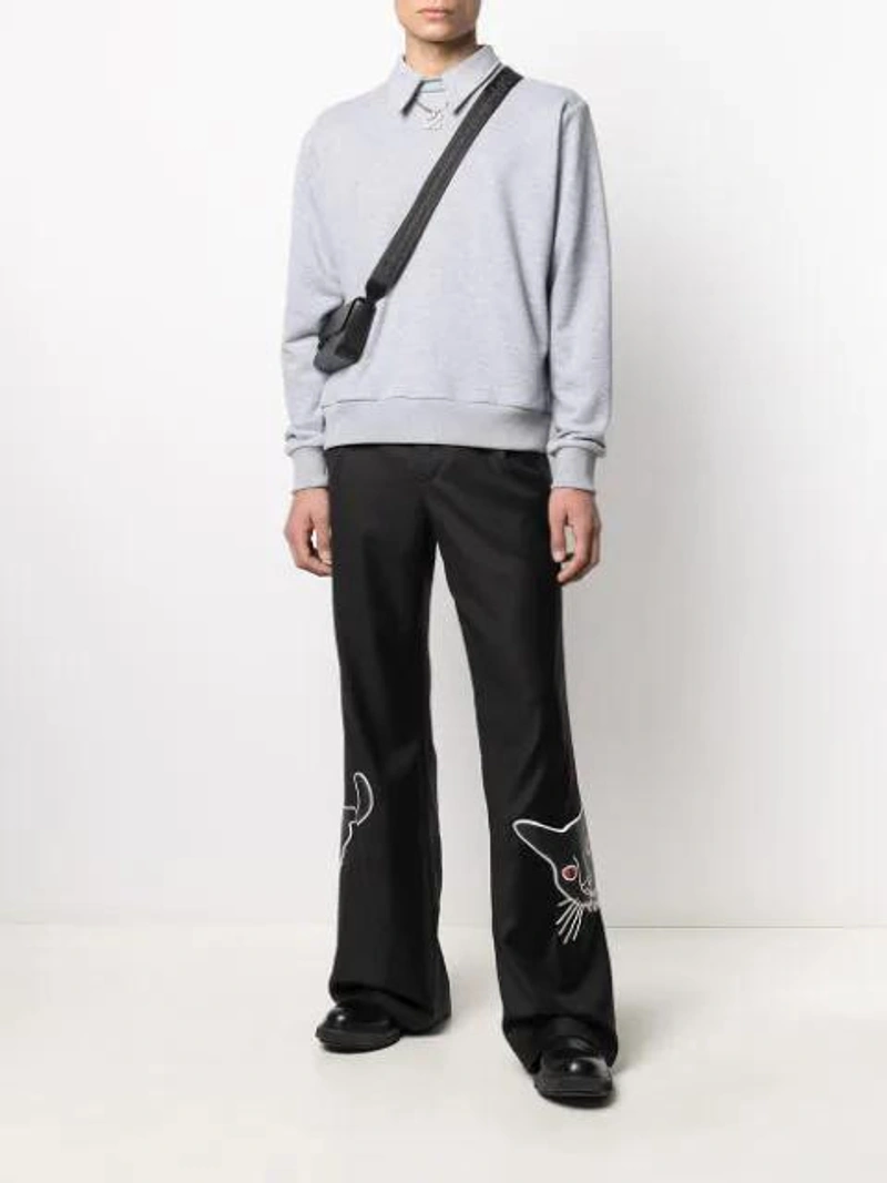 Farfetch's Post | Wearing: Adieu Tread-sole Leather Chelsea Boots In Black; Duoltd Flared Cat-appliqué Trousers In Black; Off-white Cross-grain Leather Messenger Bag In Black