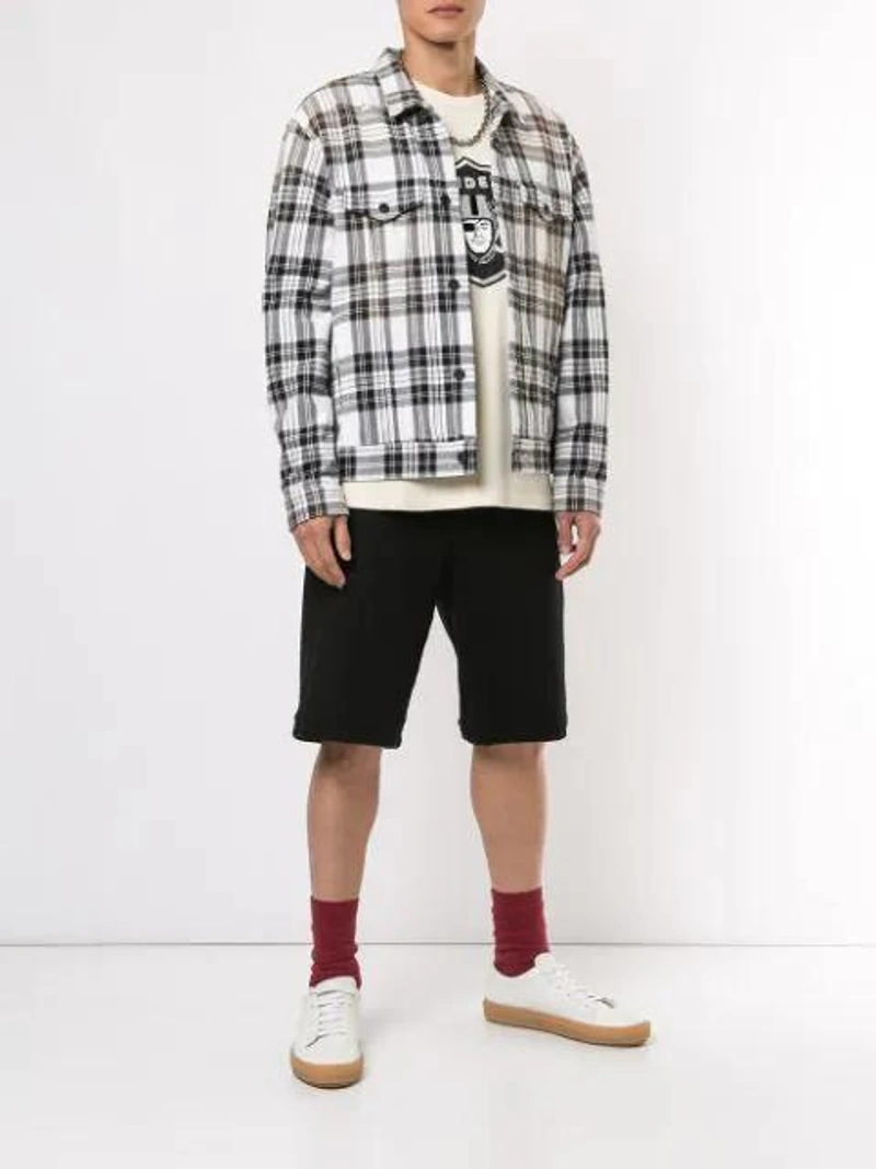 Farfetch's Post | Wearing: Supreme Raiders Waffle Knit T-shirt In White; Lanvin Tailored Shorts In Blue; Holland & Holland Ribbed Knit Socks In Salmon