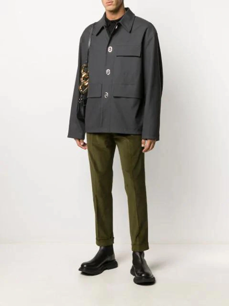 Farfetch's Post | Wearing: Alexander Mcqueen Black Contrast Stitch Tread Chelsea Boots; Bottega Veneta Utility Shirt Jacket In Grey; Bottega Veneta Short-sleeved Cotton Polo Shirt In Black