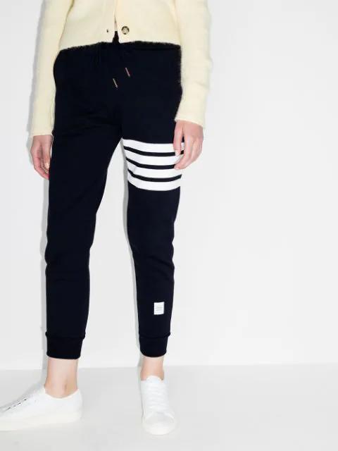 THOM BROWNE Intarsia Stripes Cotton Sweatpants In Blue