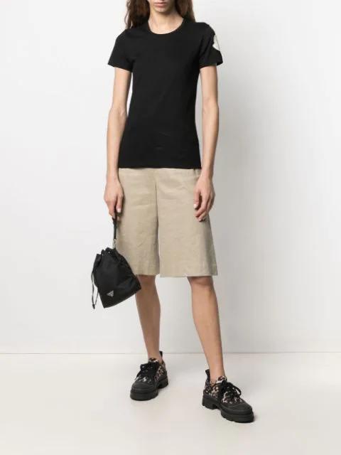 MONCLER Crewneck Cotton T-shirt Patch On Sleeve In Black