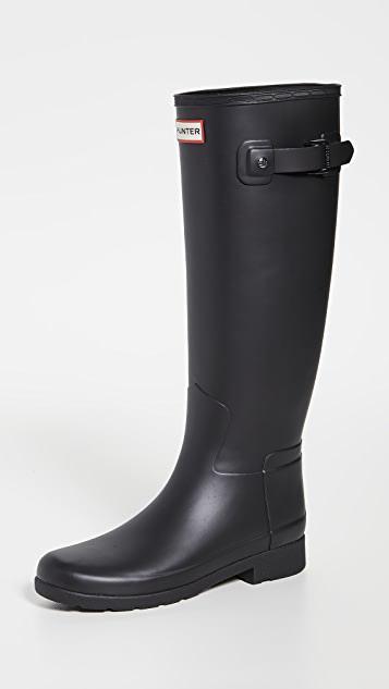 HUNTER Womens Embossed Side Buckled Round Toe Mid-calf Rainboots Black