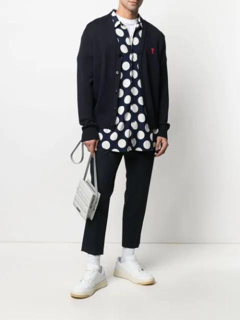 AMI ALEXANDRE MATTIUSSI Ami Paris Logo Embroidered V-neck Cardigan In Animal Print