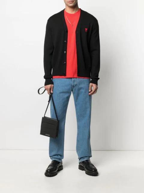 AMI ALEXANDRE MATTIUSSI Ami Paris Logo Embroidered V-neck Cardigan In Animal Print