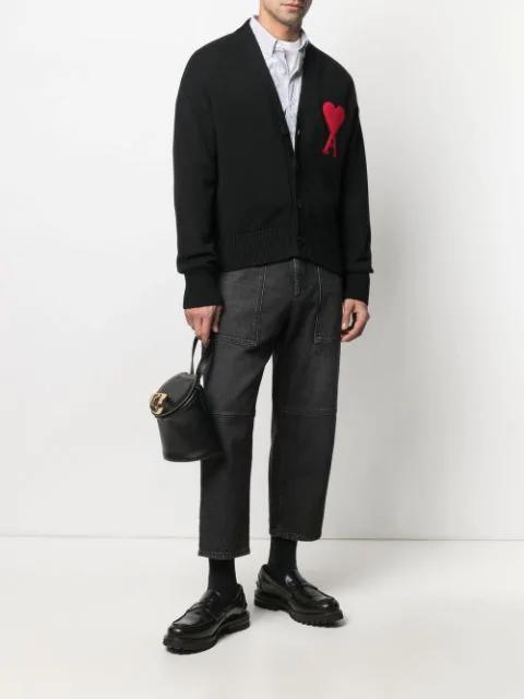 AMI ALEXANDRE MATTIUSSI Ami Wool Cardigan With Logo In Black
