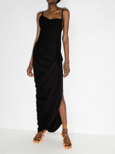 JACQUEMUS La Robe Saudade Long Viscose Blend Dress In Black