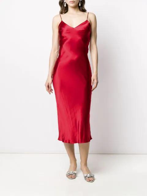 GILDA & PEARL Sophia Midi Silk Slip Dress In  Ruby