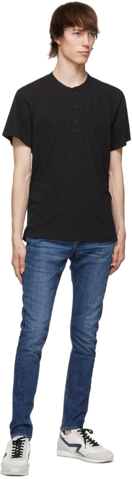 RAG & BONE Black Cotton Classic Short Sleeve Henley