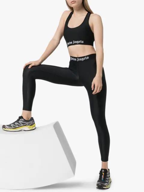 PALM ANGELS Black Classic Logo Sport Bra In Black White