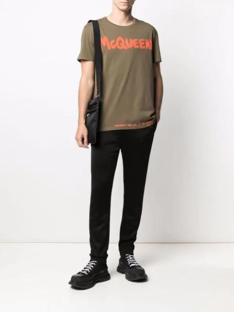ALEXANDER MCQUEEN Logo-embroidered Track Pants In Darkest Black