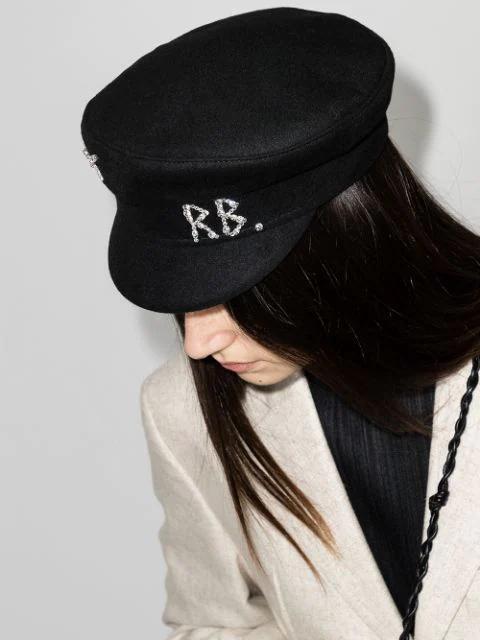 RUSLAN BAGINSKIY Crystal-embellished Logo Baker Boy Cap In Black
