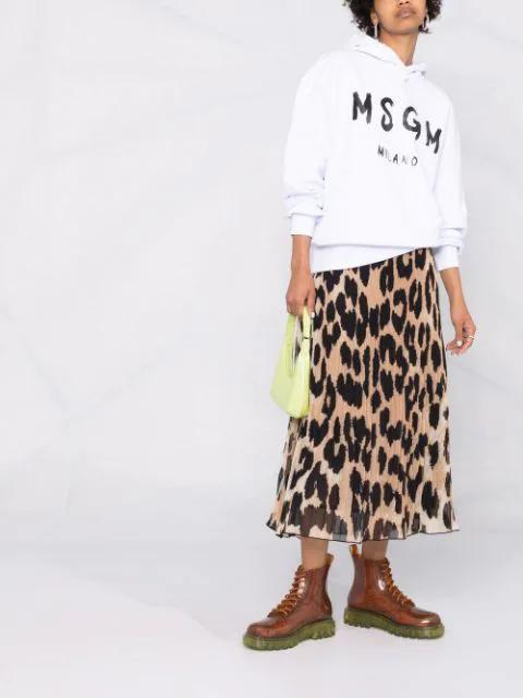MSGM Classic Logo Print Hoodie With Raglan Sleeves In Neutral