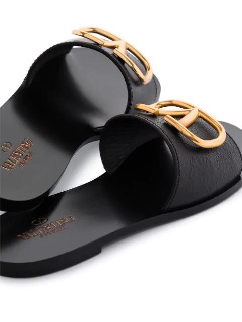 VALENTINO GARAVANI Vlogo Leather Slides In Black