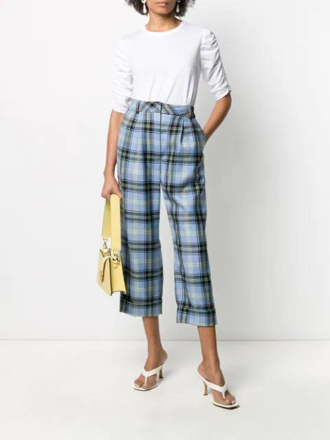 VERONICA BEARD Waldorf Ruched-sleeve T-shirt In White