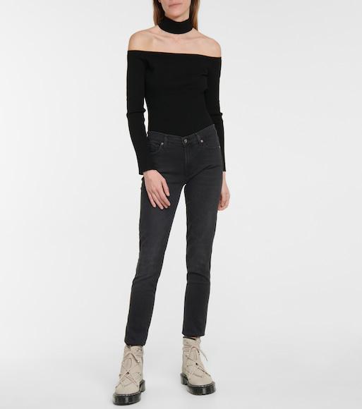 SIMKHAI Womens Black Lila Off-shoulder Stretch-knit Top