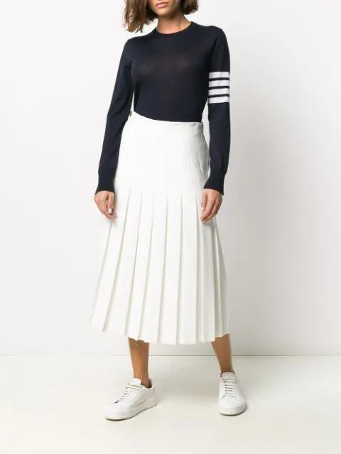 THOM BROWNE Crewneck Wool Sweater With Signature Stripes In Blue