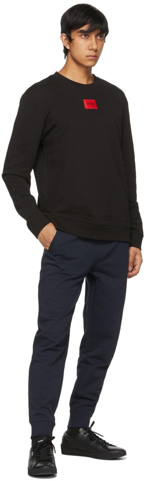HUGO BOSS Logo Patch French Terry Crewneck Sweatshirt In Black