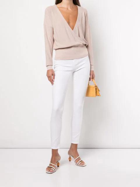 L'AGENCE Nadia Cropped Striped High-rise Slim-leg Jeans In Blanc Coated