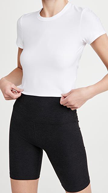 BEYOND YOGA Spacedye In The Mix High-waist Biker Shorts In Darkest Night